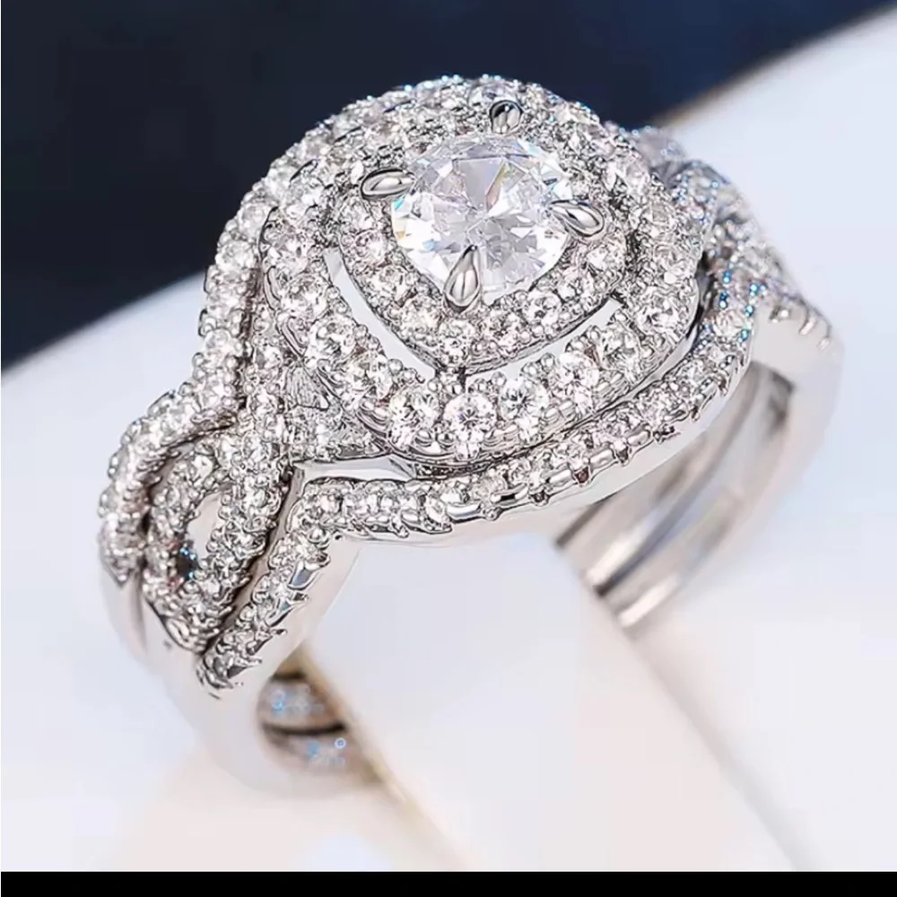 Sparkly CZ Elegant Silver Diamond Ring Wedding  Size 10